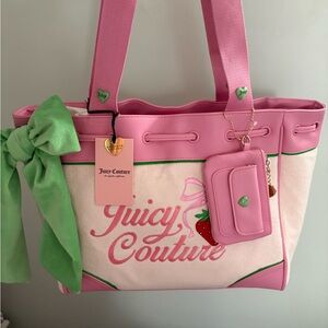 Juicy Couture Retro Strawberry Pink with Green Daydreamer Tote